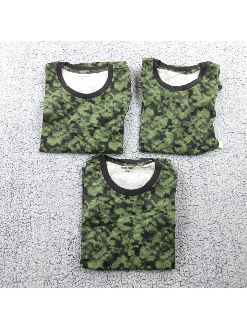3X Goodthreads Men's L Short Sleeve Crewneck Cotton T-Shirt, Green Blurred Camo